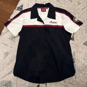 Indian Motorcycle Shirt Black Red Tan Button Front Mechanic Embroidered Womens M